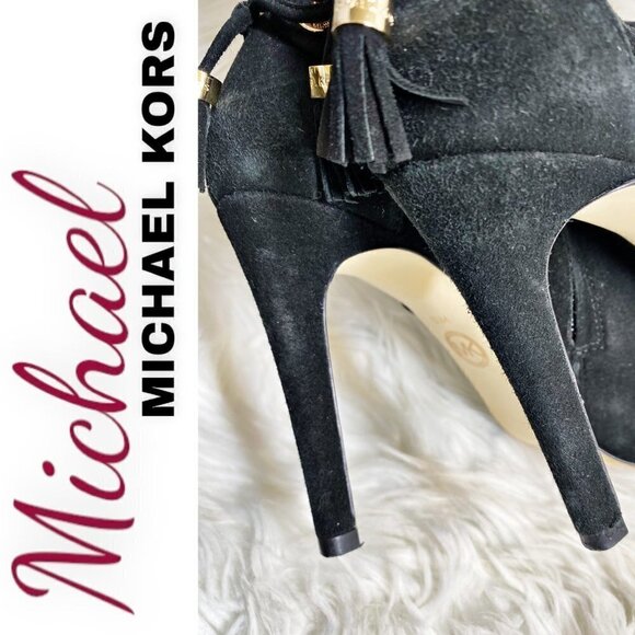 MICHAEL MICHAEL KORS Black Jennings Suede Open Toe Stiletto Booties, Size 8.5 - Picture 7 of 10